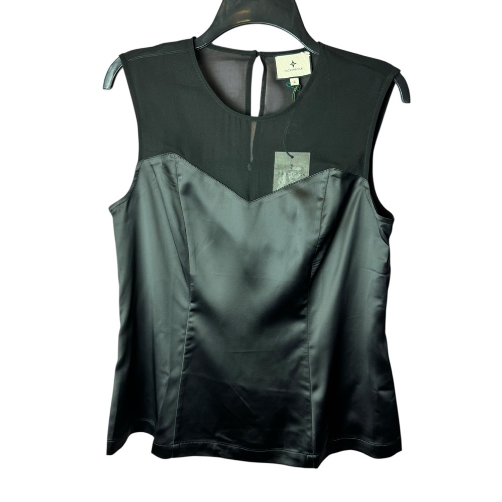 Tuckernuck Black Satin & Mesh Sleeveless Blouse